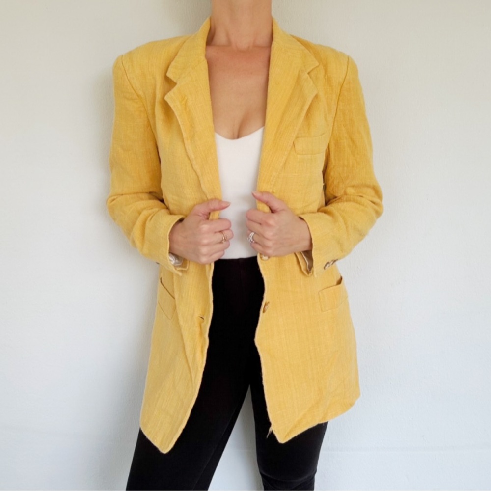 Vintage Freedberg silk ginger yellow oversized long blazer jacket size 8